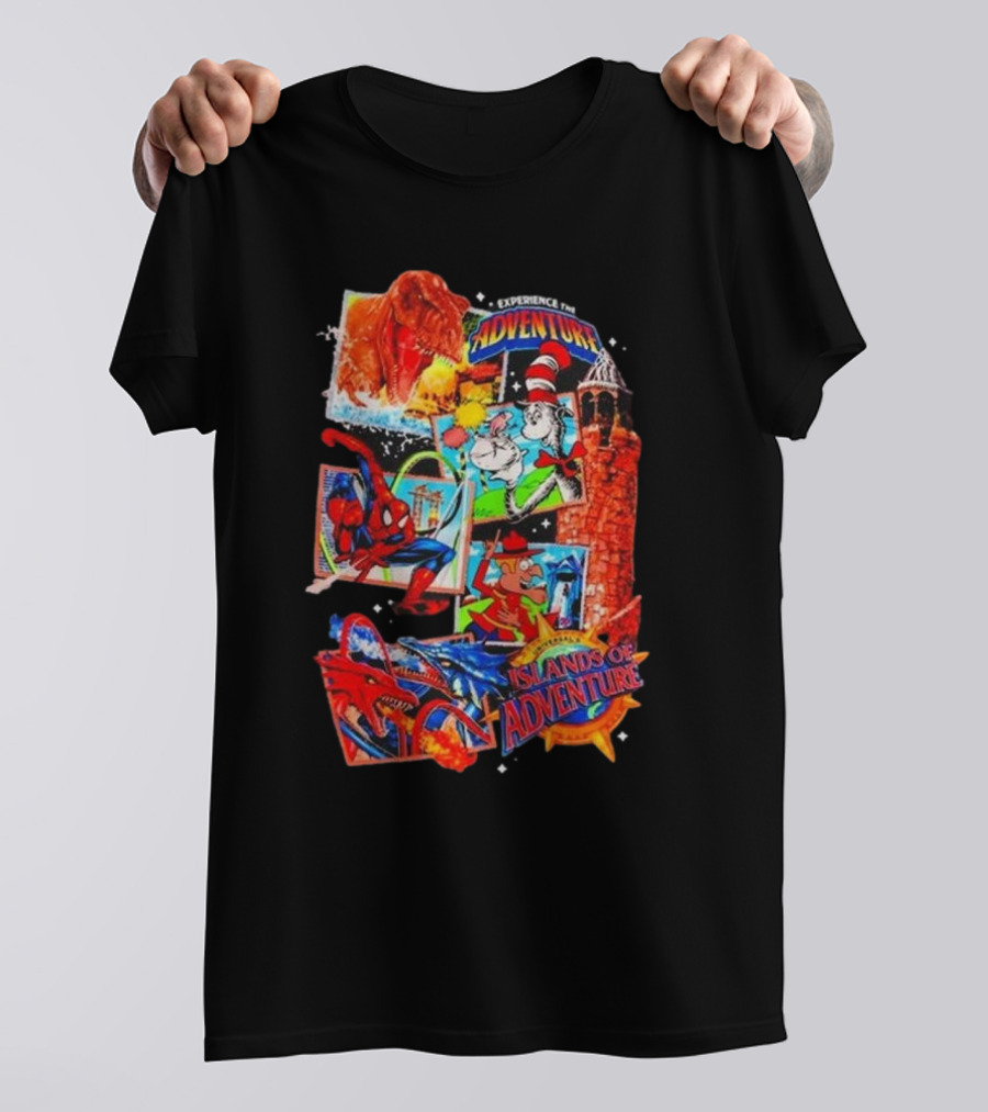 Experience Adventure Islands Of Adventure 25th Anniversary Spider-Man Jurassic Park Dr. Seuss T-Shirt