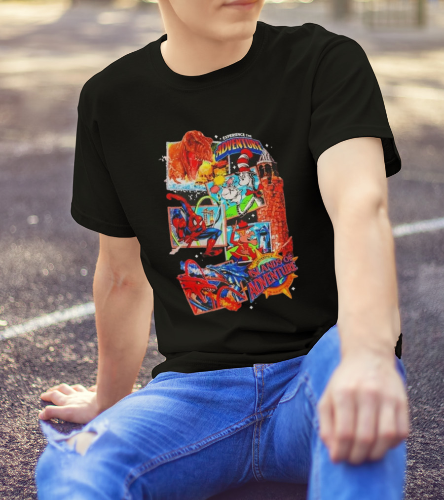 Experience Adventure Islands Of Adventure 25th Anniversary Spider-Man Jurassic Park Dr. Seuss T-Shirt