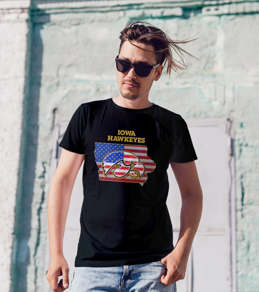Iowa Hawkeyes American Flag Map T-Shirt