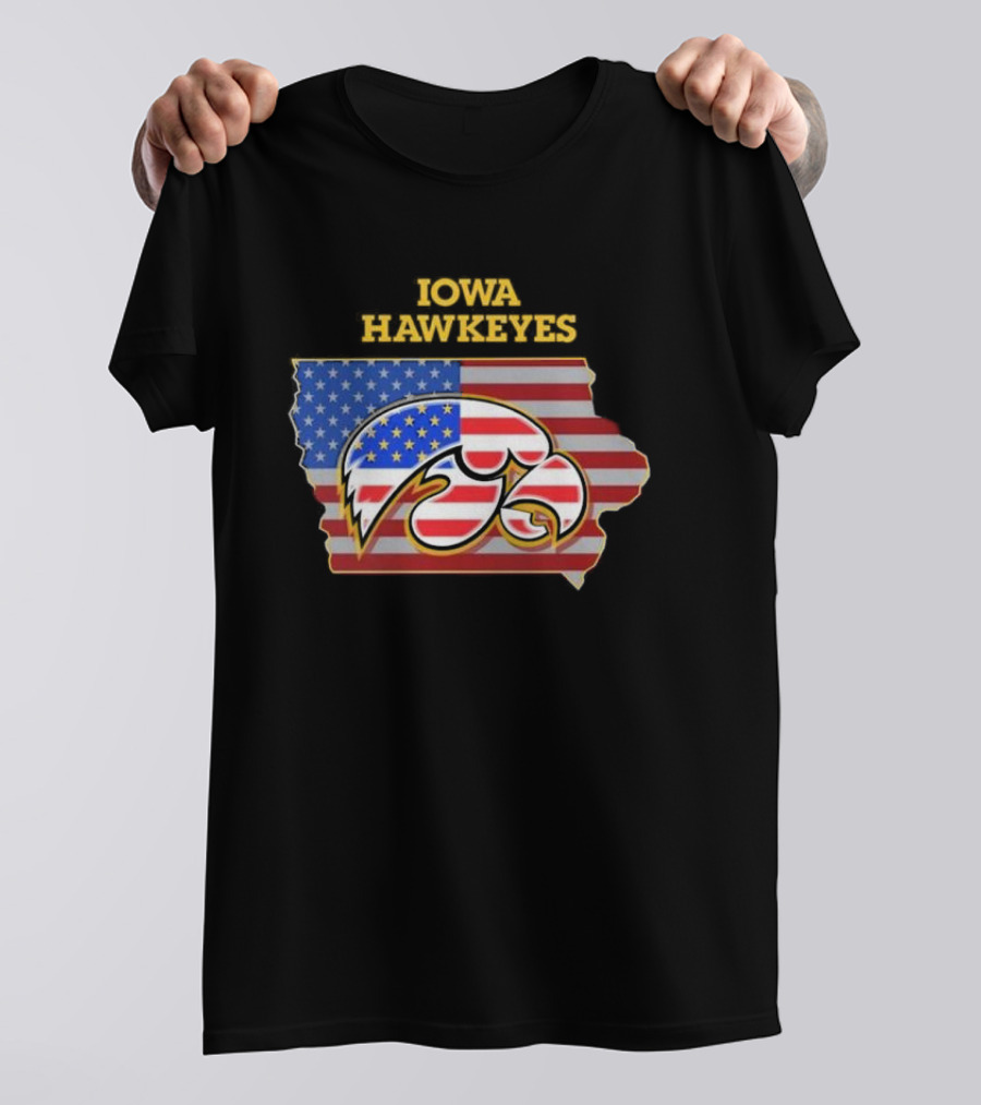 Iowa Hawkeyes American Flag Map T-Shirt