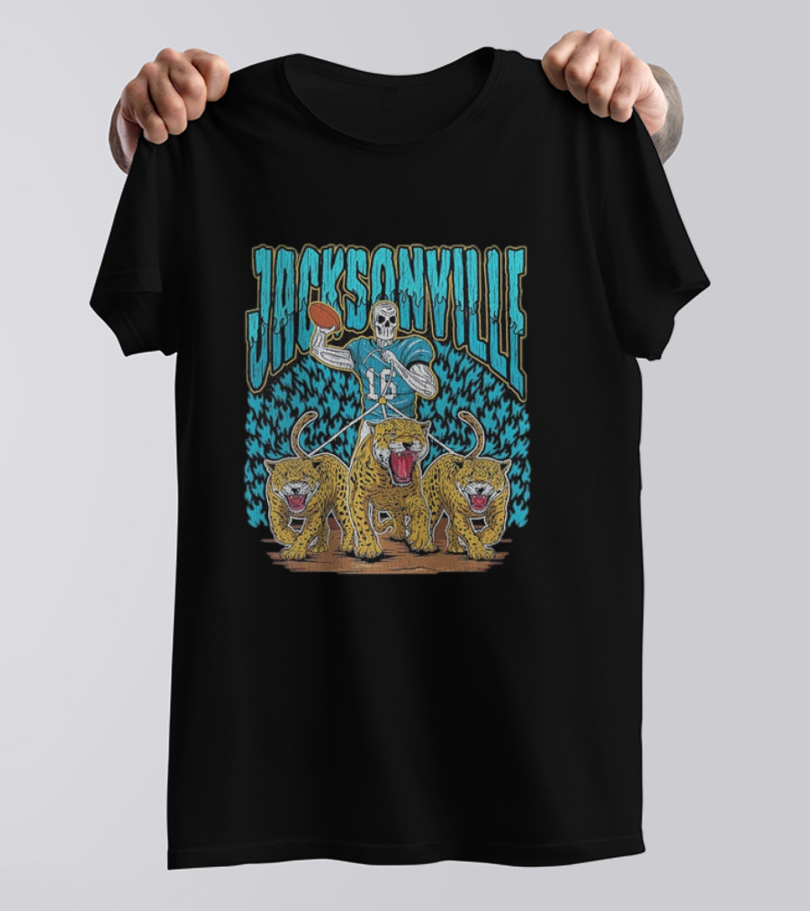 Jacksonville Jaguars Skeleton With Football And Three Jaguars Vintage T-Shirt