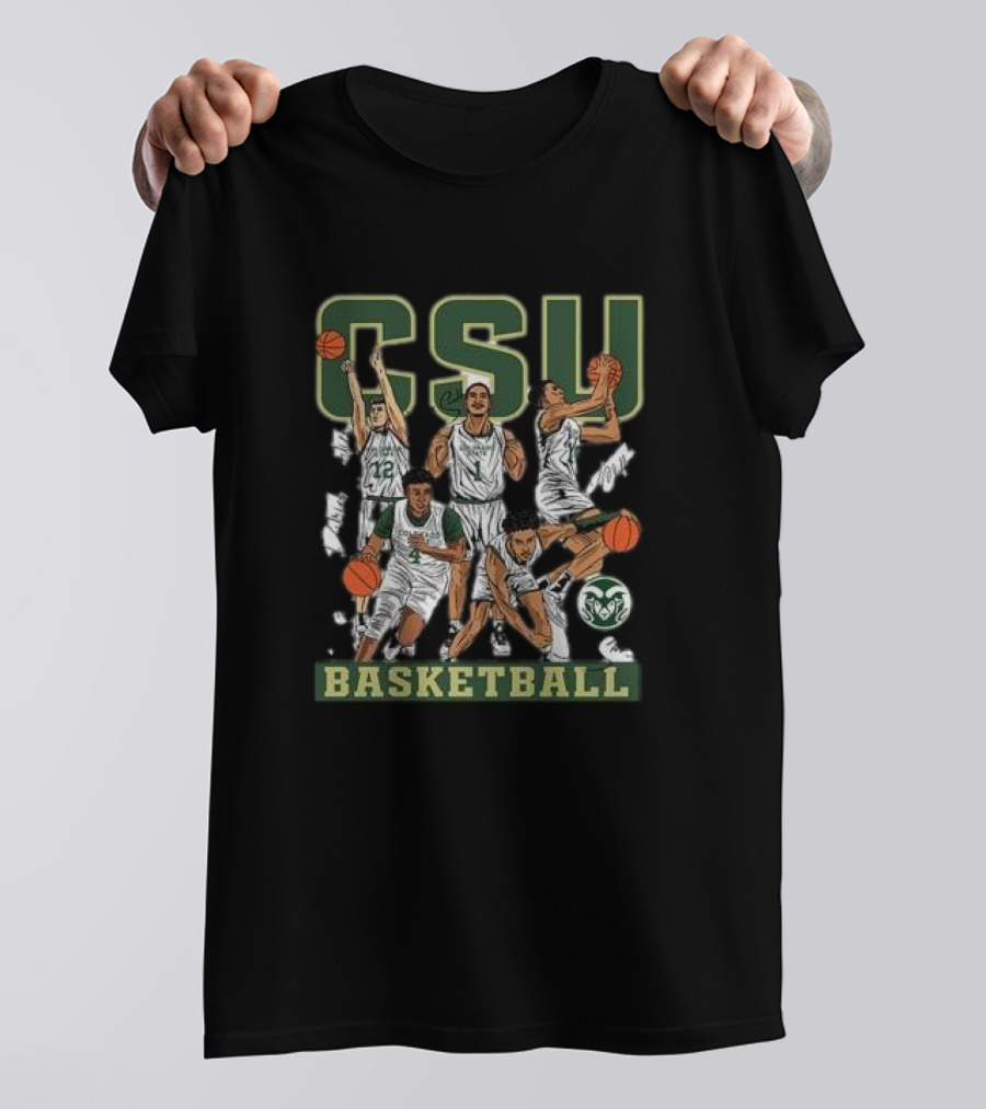 CSU Basketball Starting Five Action Illustration Colorado State NCAA Team T-Shirt
