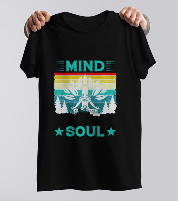 LOSE YOUR MIND FIND YOUR SOUL Yoga Meditation Retro Vintage Rainbow Pine Trees T-Shirt