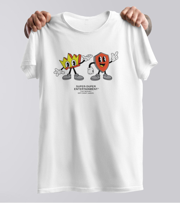 Super-Duper Entertainment Fun Cartoon Characters Crown And Shield T-Shirt