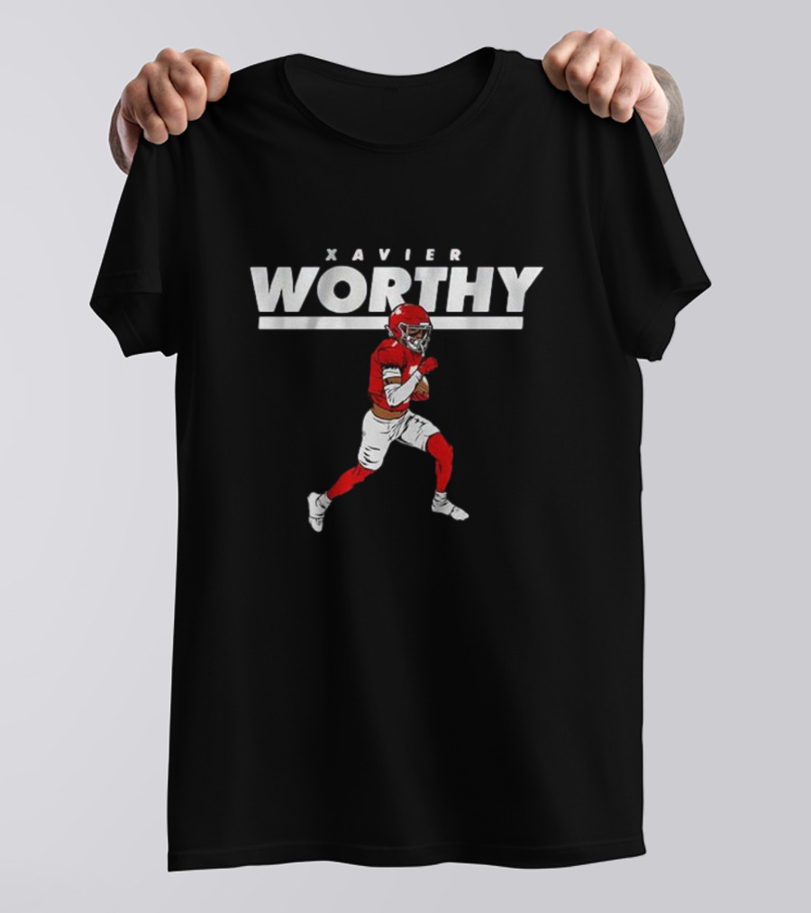 Xavier Worthy Football Illustration We’re Not Worthy T-Shirt