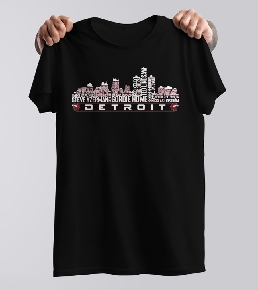 Detroit Red Wings All Time Legends Gordie Howe Steve Yzerman Detroit Skyline T-Shirt