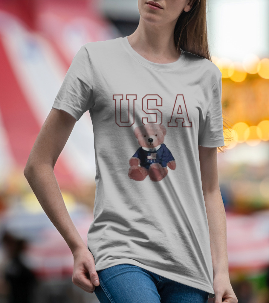 USA Patriotic Bear Plush With American Flag T-Shirt