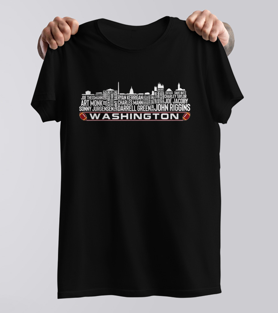 Washington Commanders Football All Time Legends City Skyline Names T-Shirt