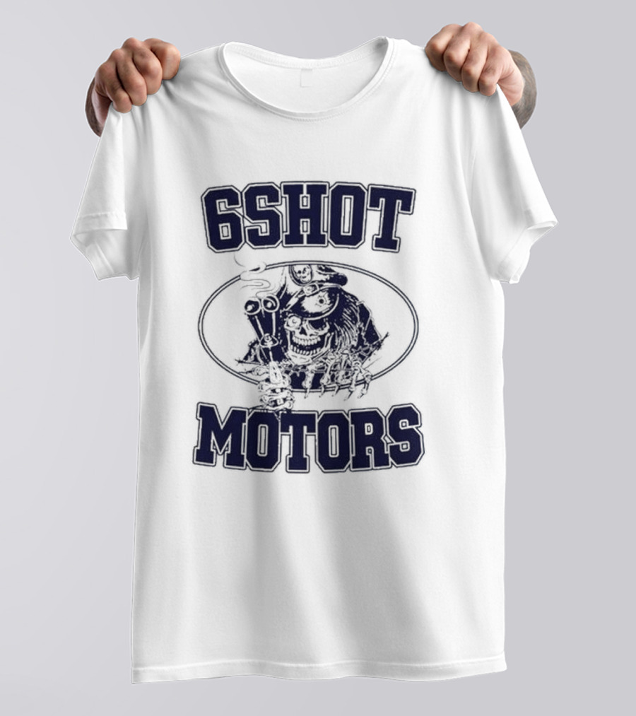 6Shot Motors Smoking Skull With Guns T-Shirt