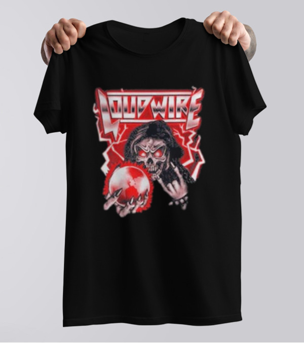 Loudwire 80s Metal Skull And Lightning Sphere Rock Hand T-Shirt