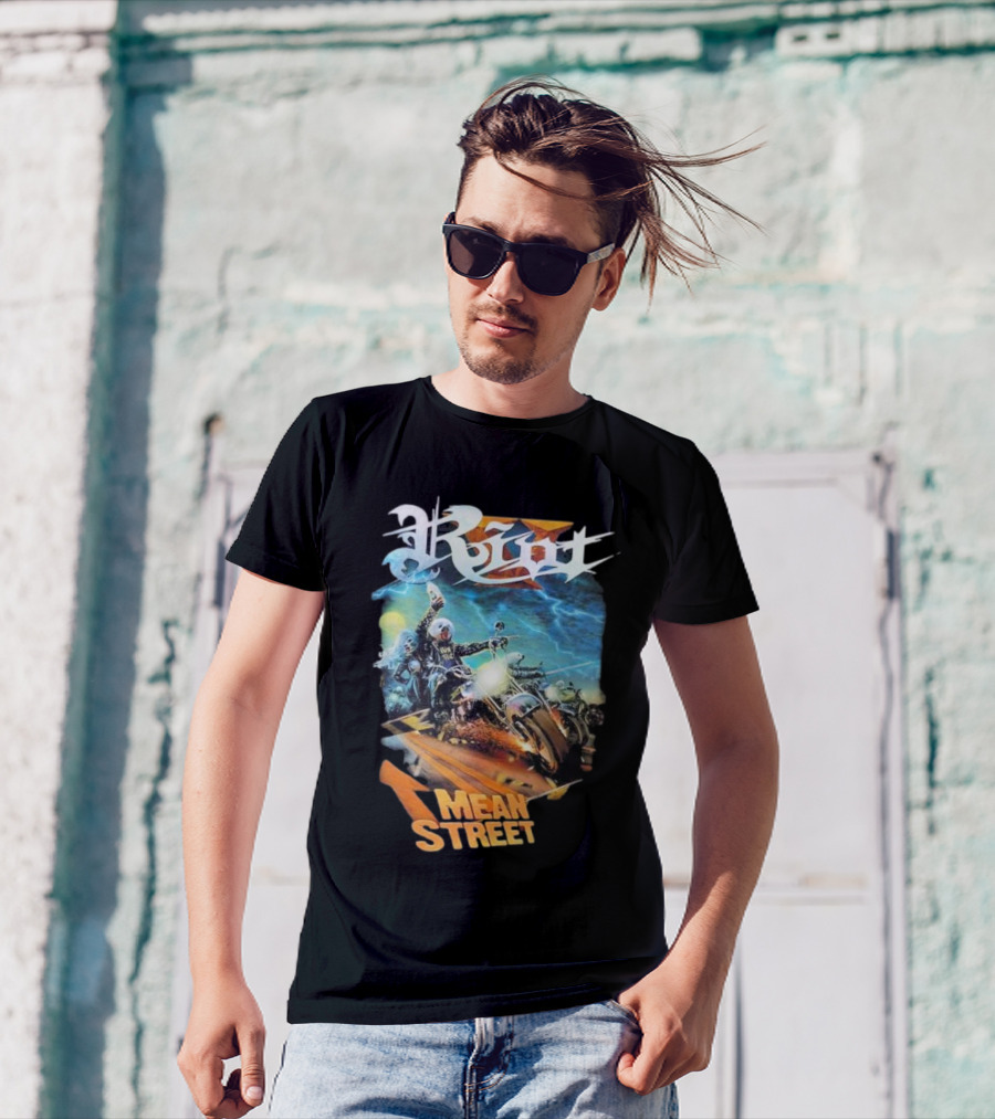 Riot V Mean Streets Album Cover With Biker And Lightning T-Shirt