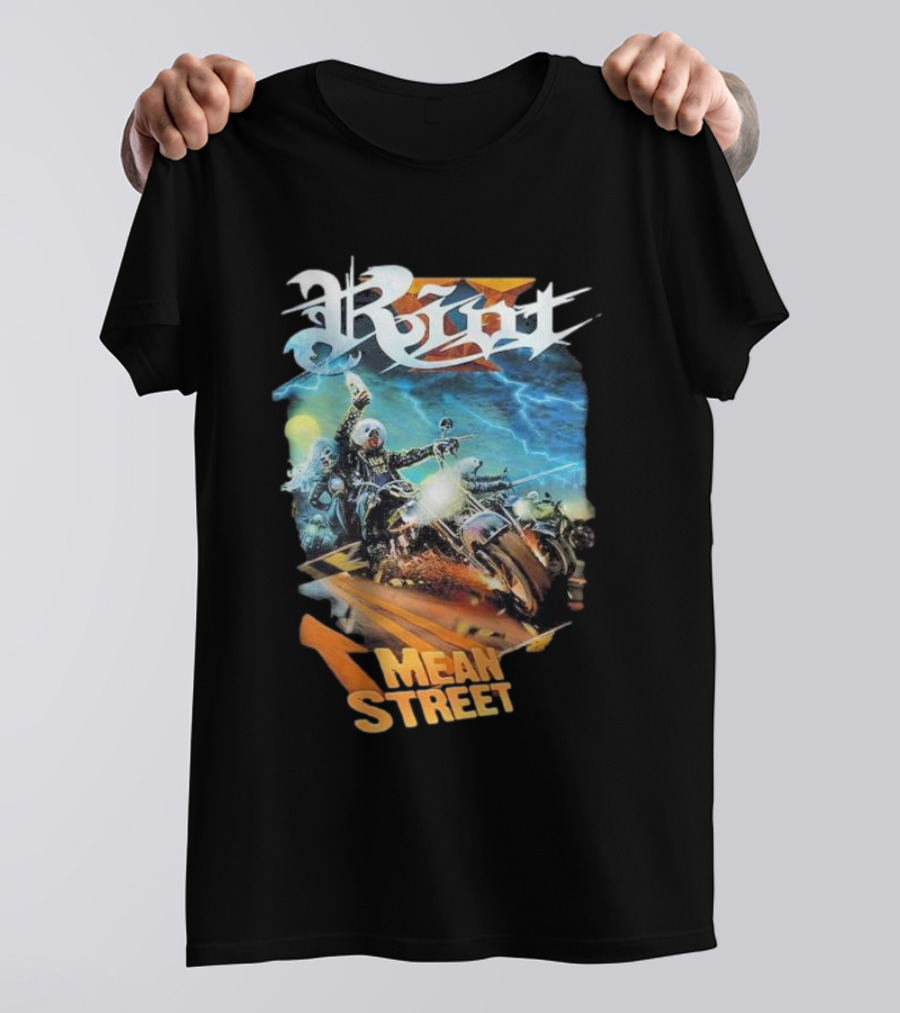 Riot V Mean Streets Album Cover With Biker And Lightning T-Shirt