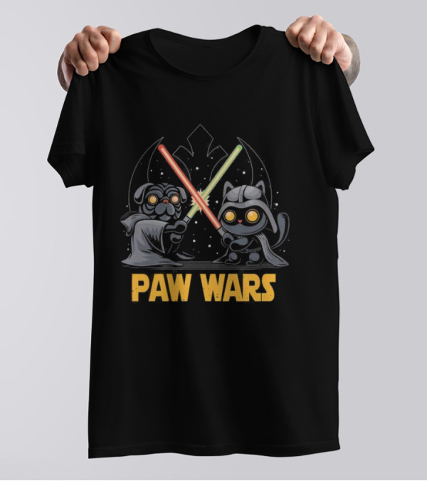 Star Wars Paw Wars Cat And Dog Jedi Battle T-Shirt