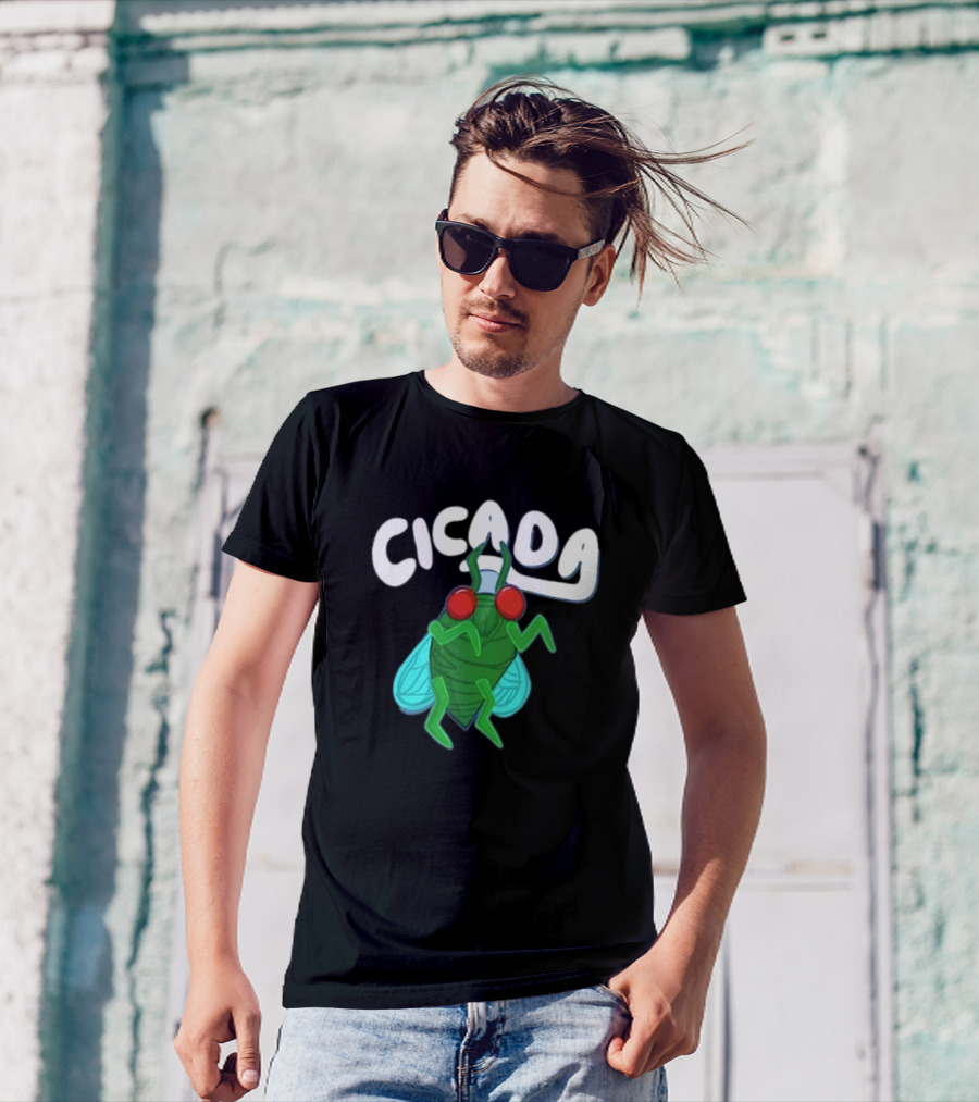 Cicada Cartoon Bug With Green Body And Red Eyes T-Shirt