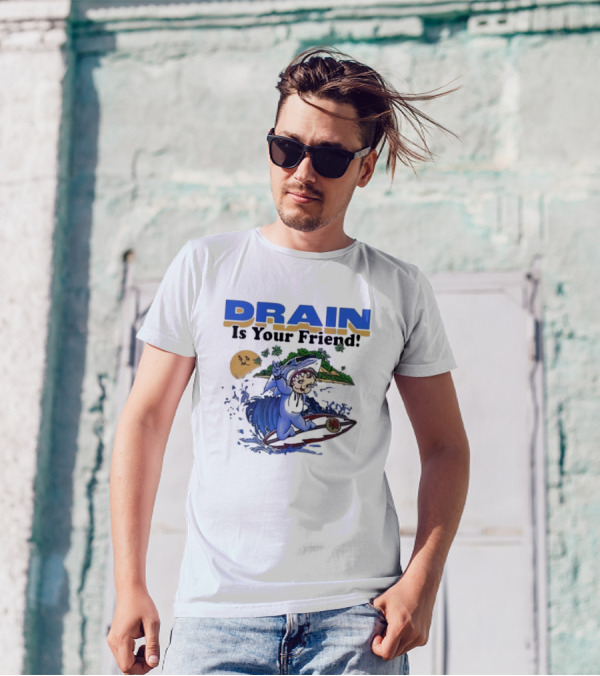 DRAIN Is Your Friend Surfing Character Tropical Moon Island T-Shirt