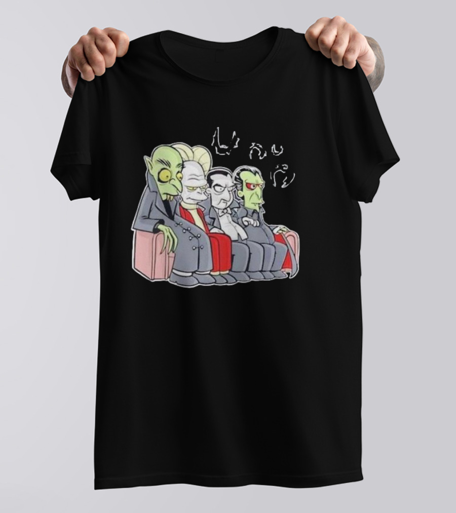 Various Versions Of Dracula Characters Sitting Together On A Couch T-Shirt