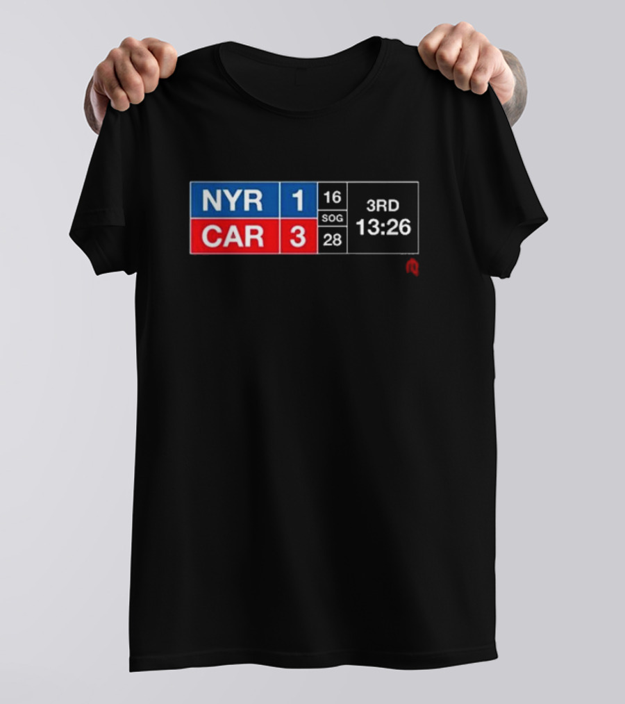 Athlete Logos NYR 1 CAR 3 SOG 16 28 Scoreboard 3rd Period 13:26 T-Shirt