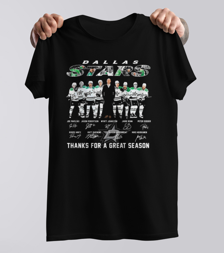 Dallas Stars Thanks For A Great Season Joe Pavelski Jason Robertson Wyatt Johnston Jamie Benn Signatures T-Shirt