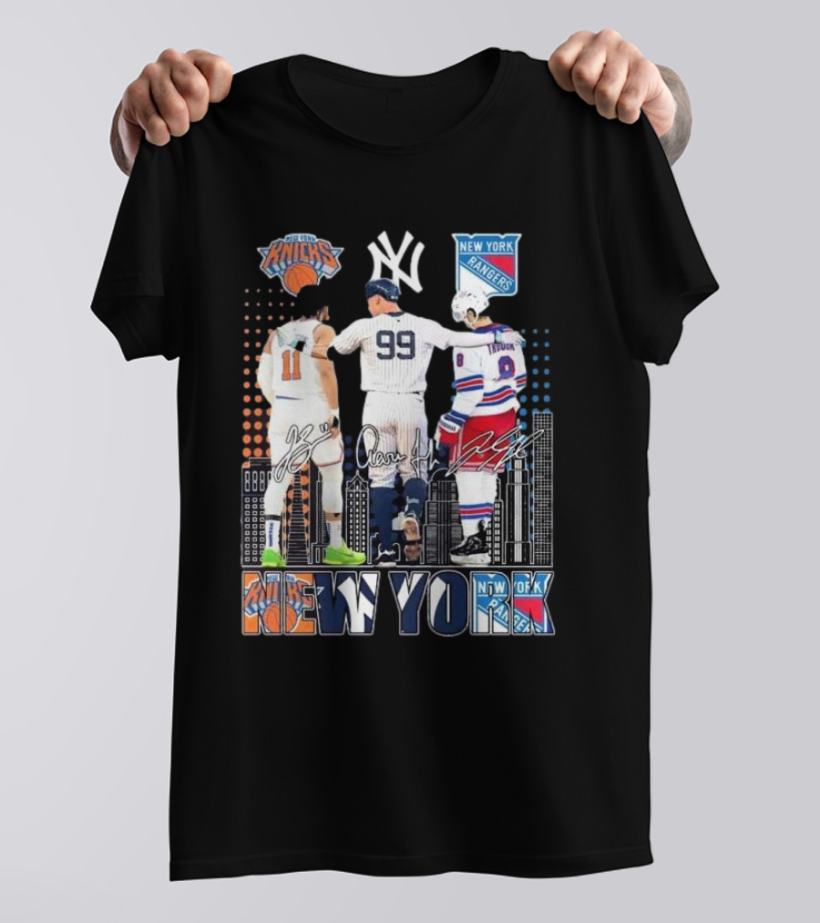 New York Knicks Jalen Brunson NY Yankees Aaron Judge NY Rangers Walt Tkaczuk City Signatures T-Shirt