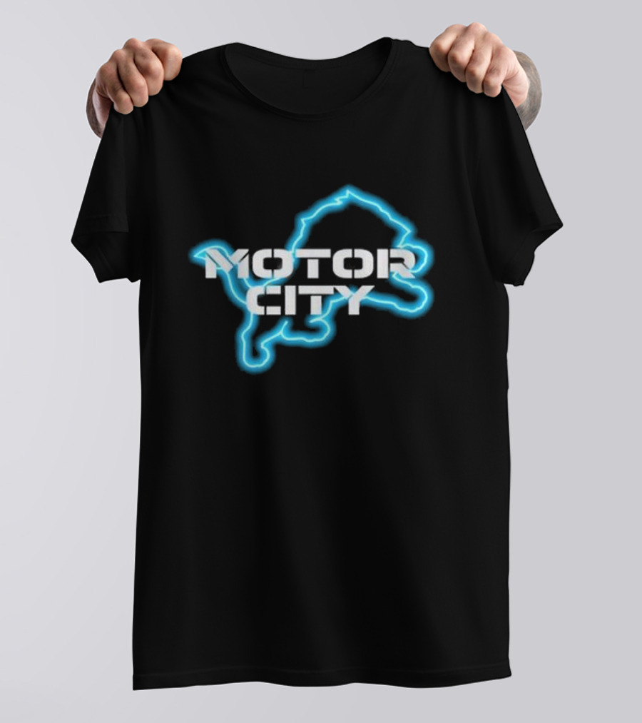 Motor City Neon Detroit Lion Outline T-Shirt