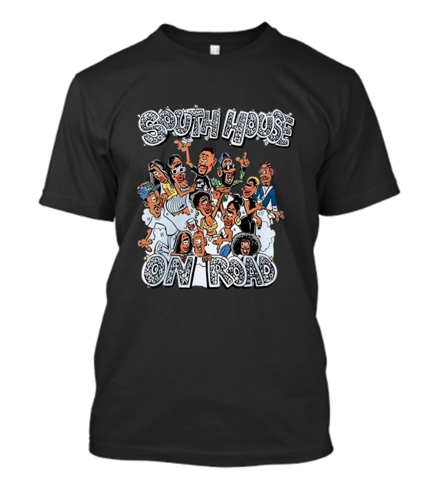 South House On Road Cartoon Characters Party T-Shirt