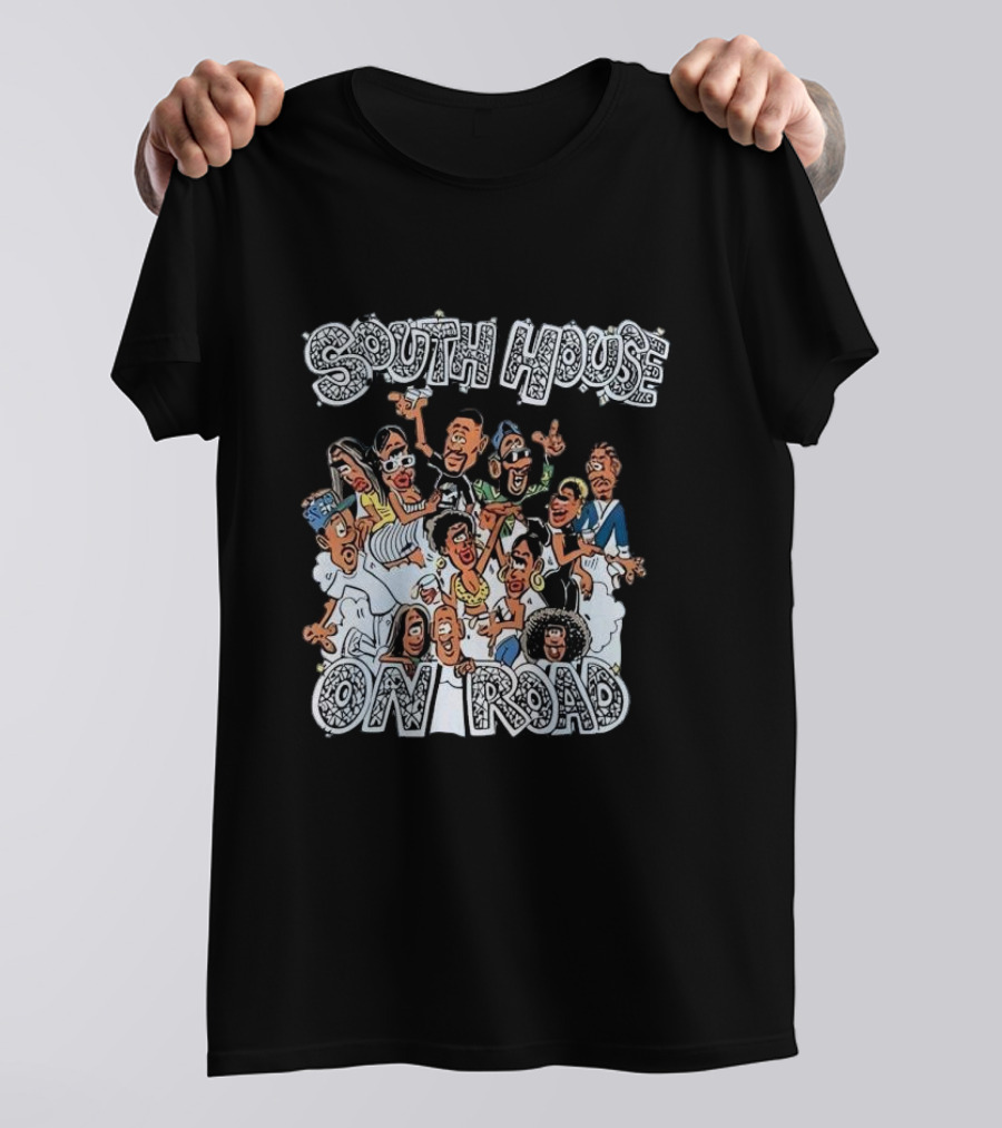 South House On Road Cartoon Characters Party T-Shirt