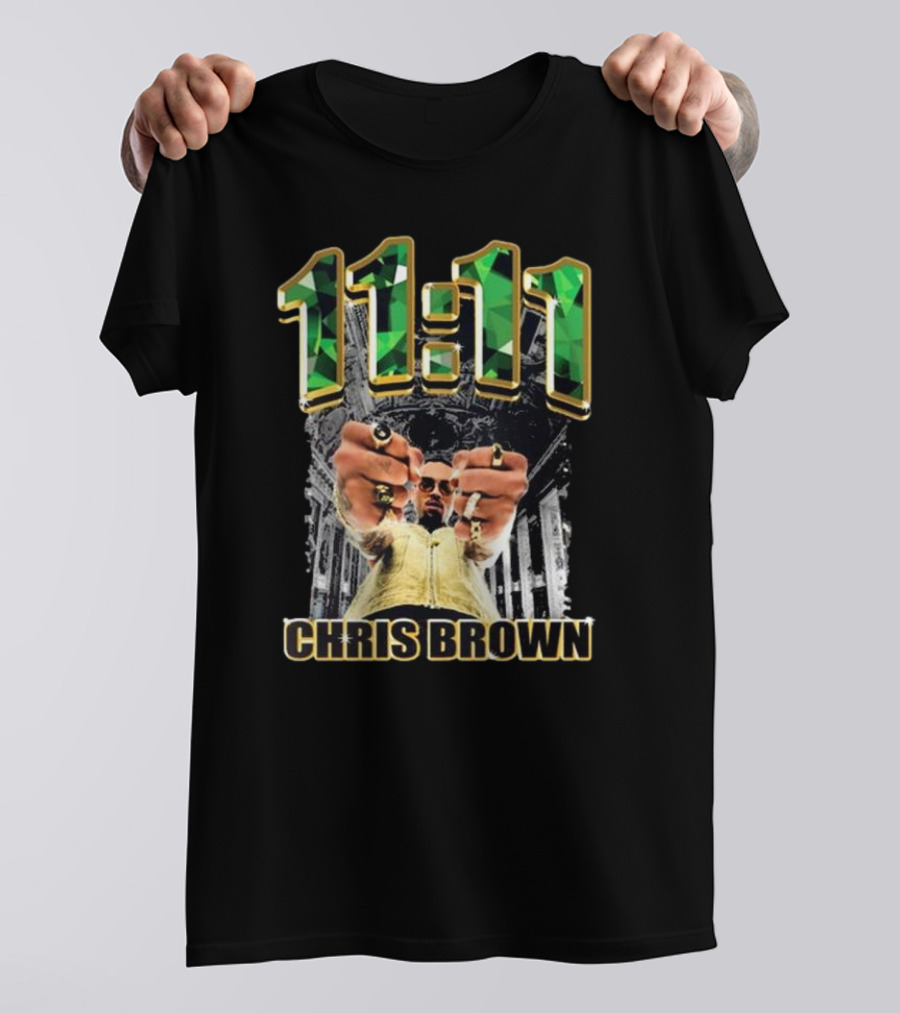 Chris Brown 11 11 Emerald Rings Black And White Architectural Background T-Shirt