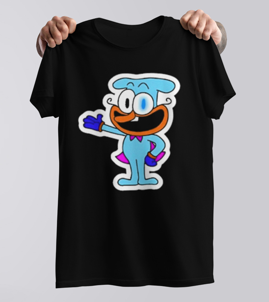 Robby1iscool The Doise Blue Cartoon Character With Orange Mouth And Purple Cape T-Shirt