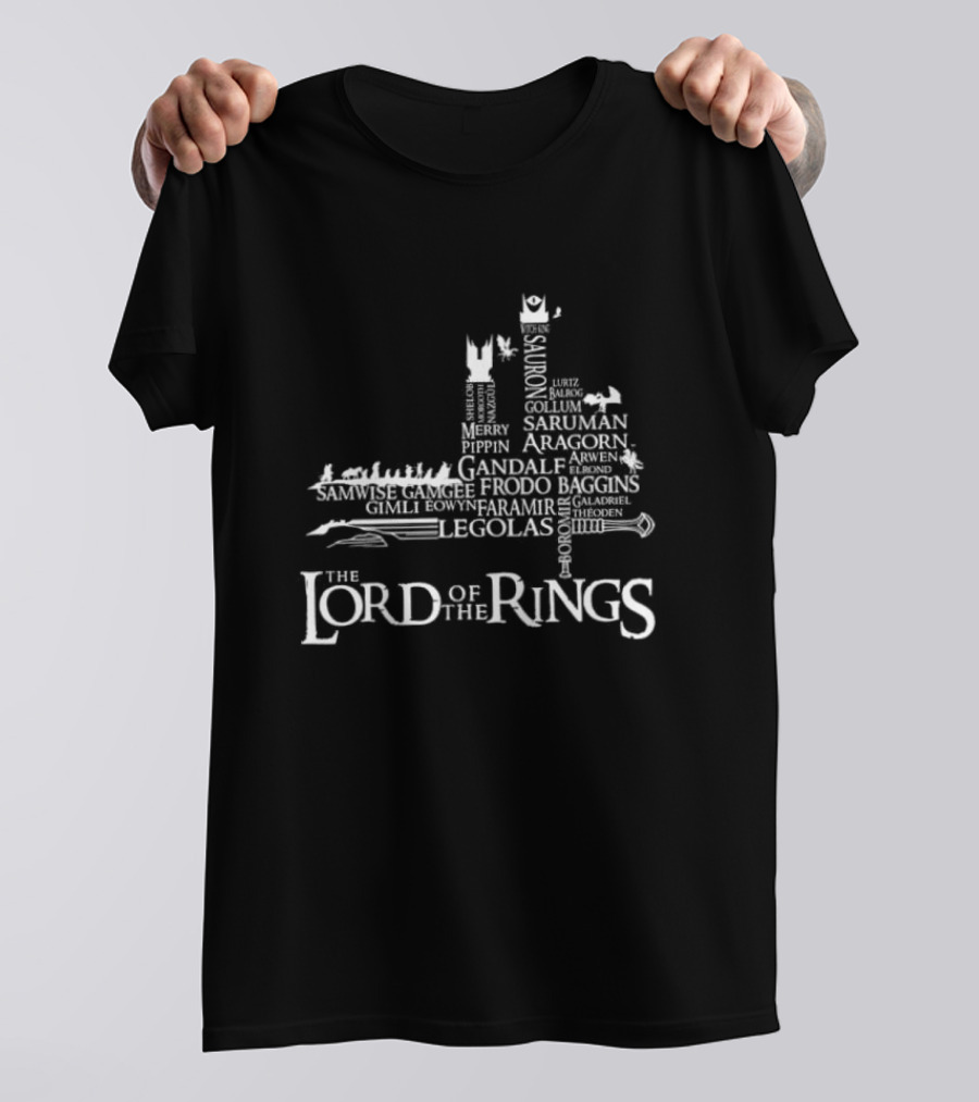 The Lord Of The Rings Frodo Samwise Gandalf Saruman Aragorn Merry Pippin Legolas Gollum Sauron Character Names T-Shirt