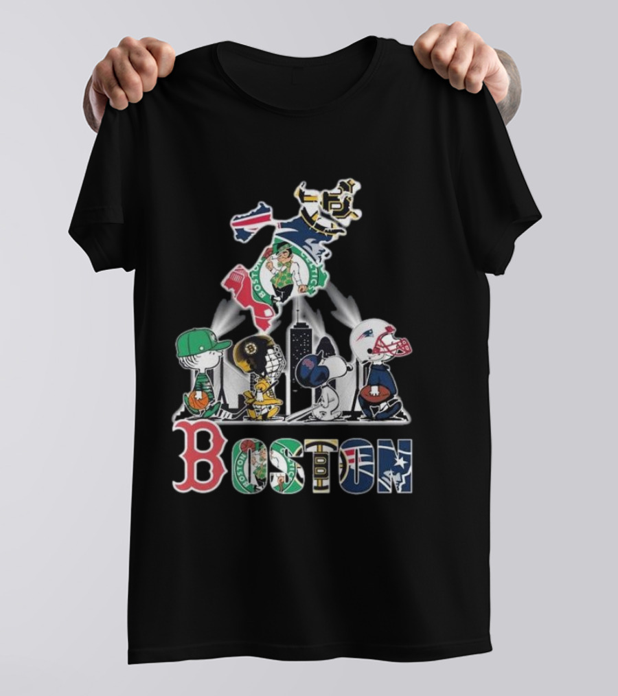 Boston Celtics Red Sox Bruins Patriots Peanuts New England Proud T-Shirt