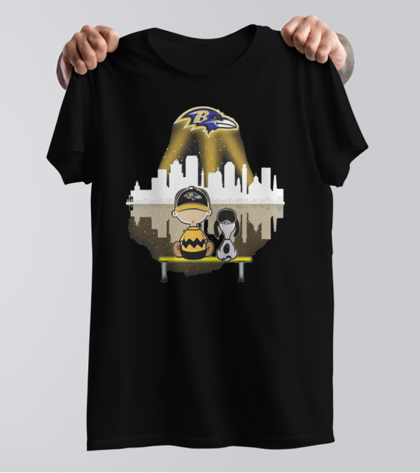 Charlie Brown Snoopy Baltimore Ravens City Skyline T-Shirt