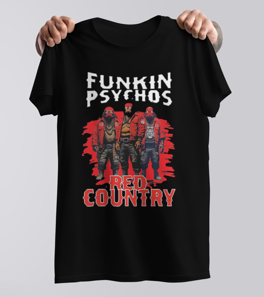 Funkin’ Psychos Red Country Bandana Trio With Inked Jackets T-Shirt