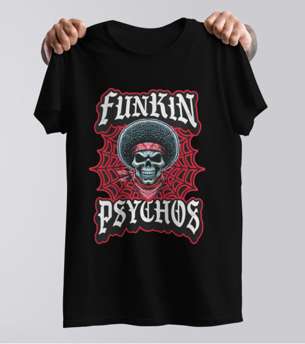 Funkin Psychos Afro Skull Red Bandana Web T-Shirt