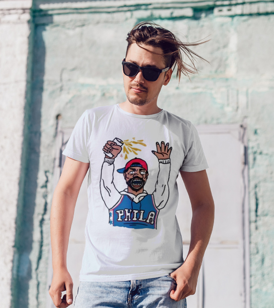 Phillygoat Phila Sixers Fan With Spray Can And Raised Hand T-Shirt