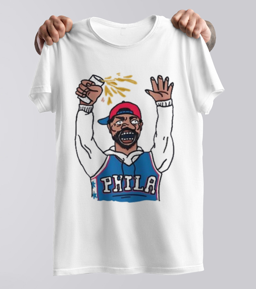 Phillygoat Phila Sixers Fan With Spray Can And Raised Hand T-Shirt