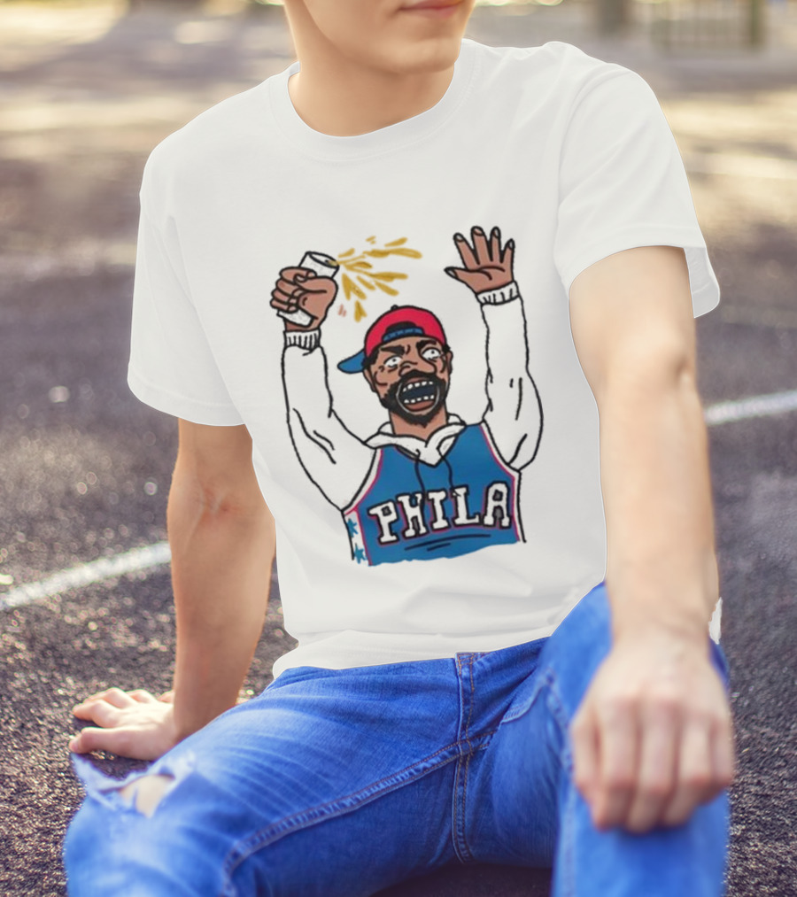 Phillygoat Phila Sixers Fan With Spray Can And Raised Hand T-Shirt