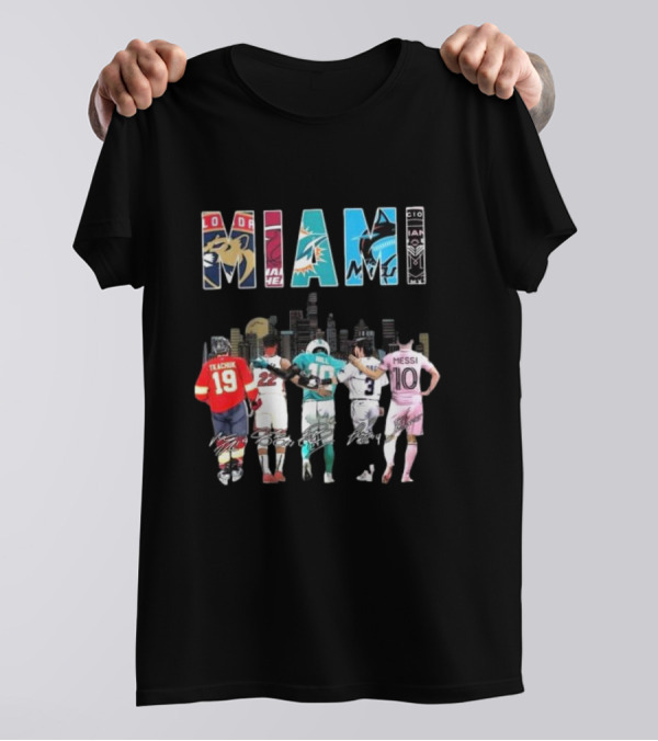 Miami Dolphins Heat Marlins Inter Miami Panthers Signatures T-Shirt