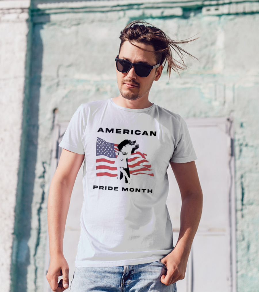 American Pride Month Celebration With Patriotic Flag And Couple Hugging T-Shirt