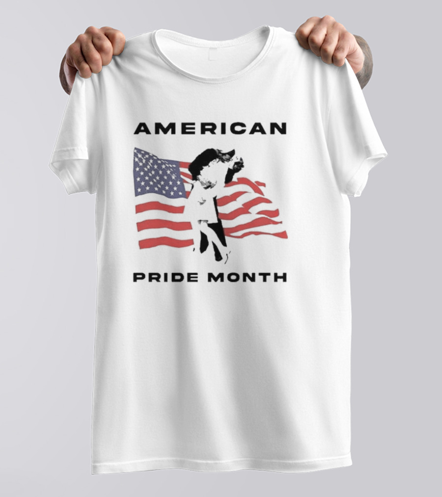 American Pride Month Celebration With Patriotic Flag And Couple Hugging T-Shirt