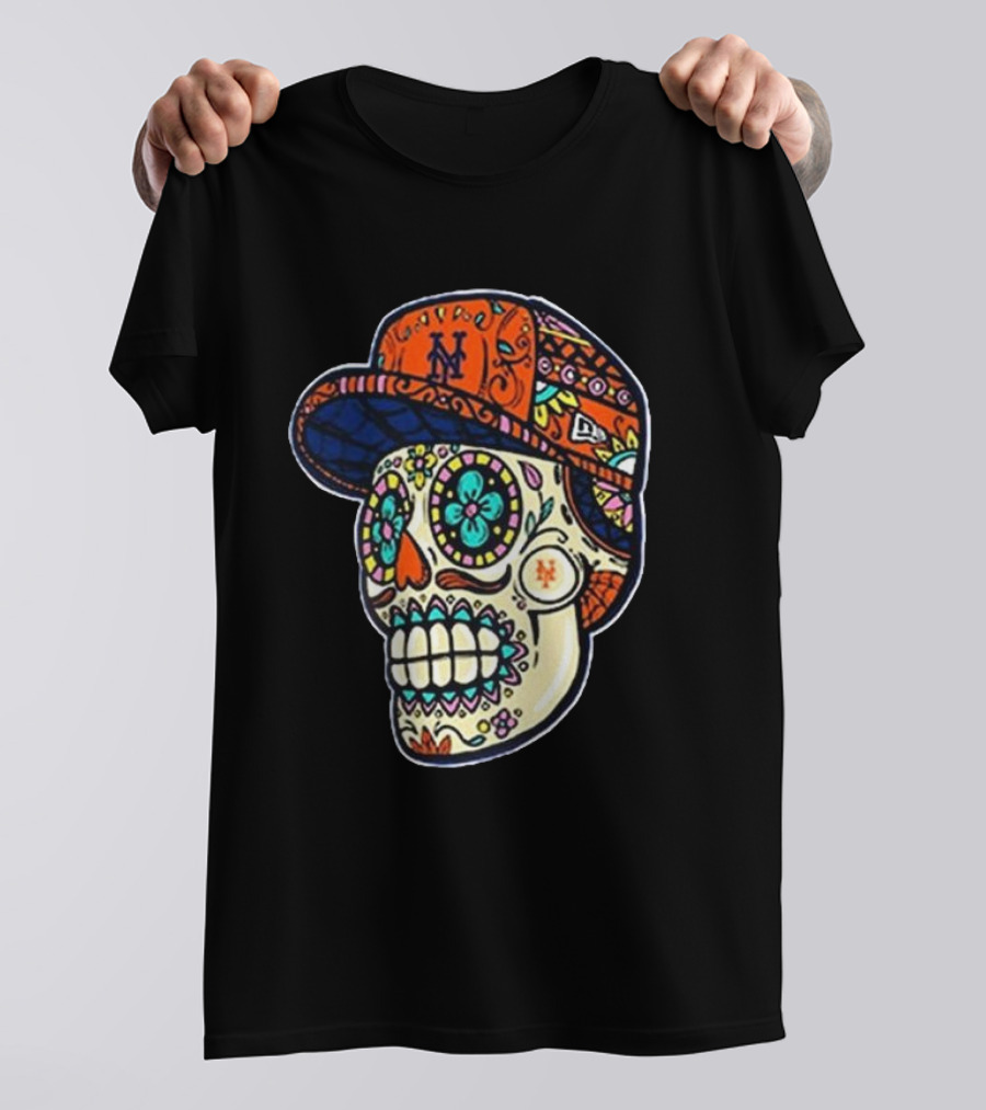 New York Mets New Era Black Sugar Skull Cap T-Shirt