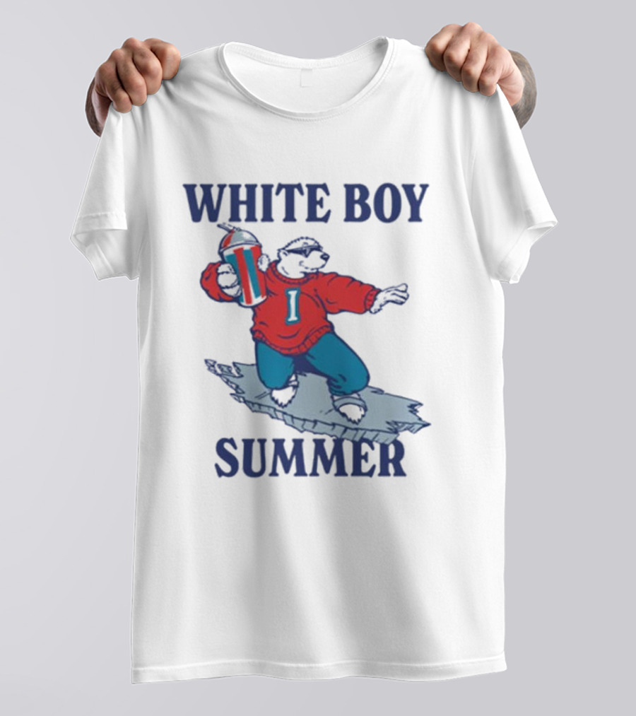 White Boy Summer Polar Bear Surfing With Drink T-Shirt