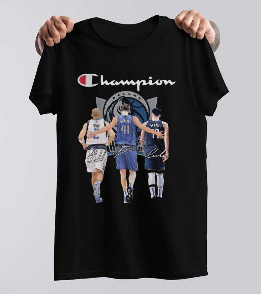 Champion Dallas Mavericks Jason Kidd Dirk Nowitzki Luka Dončić Signatures T-Shirt