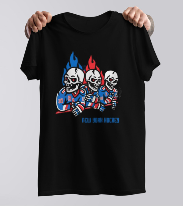 New York Hockey Skeletons With Flames Rangers T-Shirt