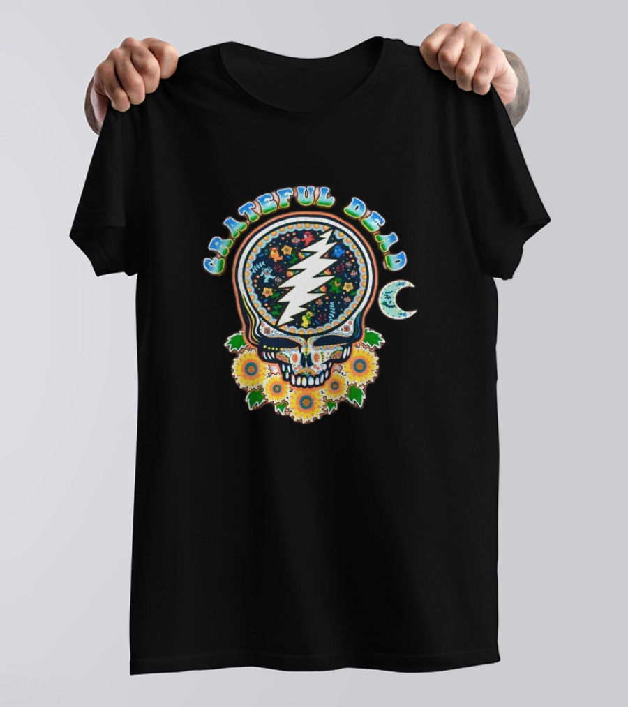 Grateful Dead Steal Your Face Sugar Skull Floral Moon T-Shirt