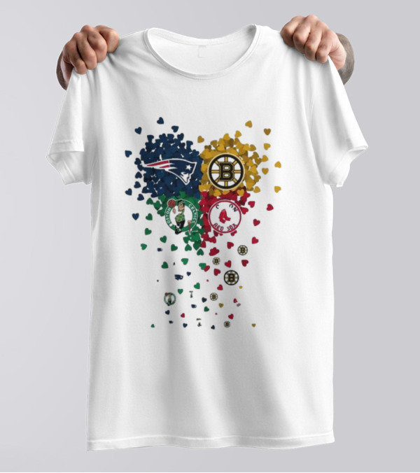 Hearts Boston Sports Team Patriots Bruins Red Sox Celtics T-Shirt