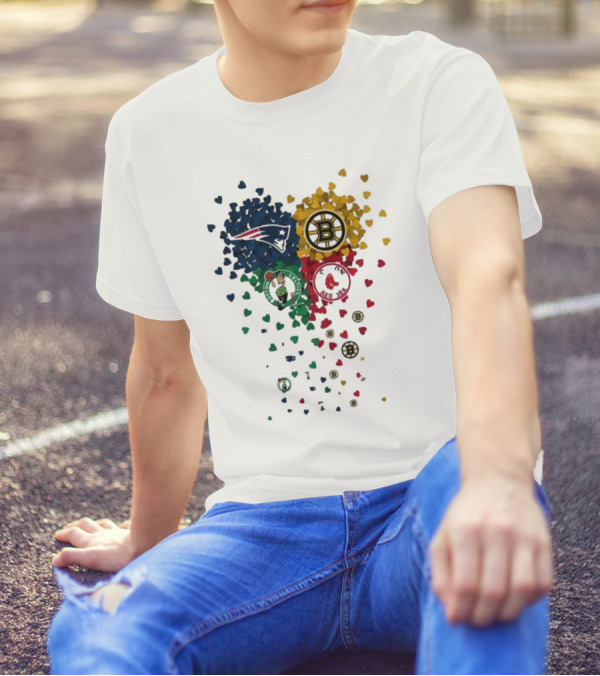 Hearts Boston Sports Team Patriots Bruins Red Sox Celtics T-Shirt