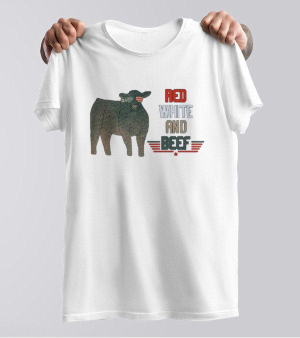 Red White And Beef American Cattle With Patriotic Sunglasses T-Shirt