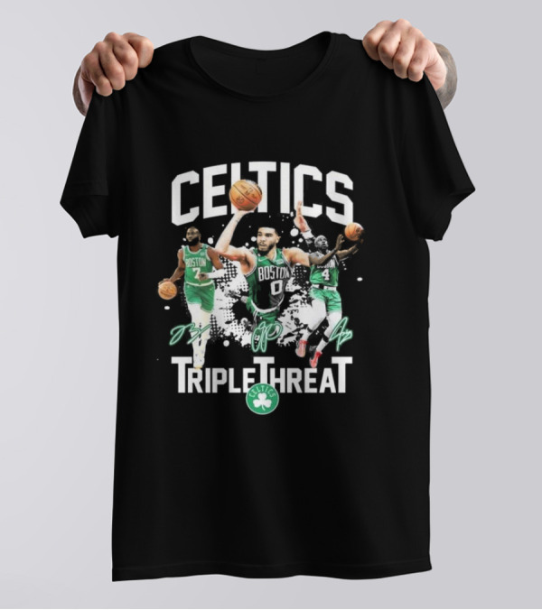Celtics Boston Jrue Holiday Jayson Tatum Jaylen Brown Triple Threat Signatures T-Shirt
