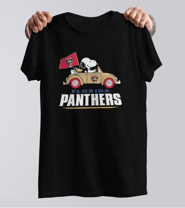 Florida Panthers Snoopy Driving Car With Hockey Flag T-Shirt