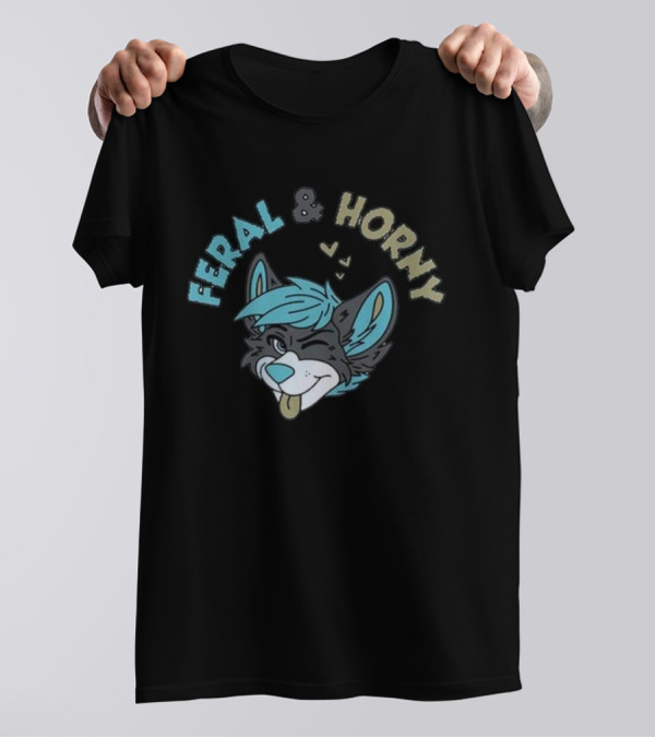 Feral And Horny Winking Furry Character With Hearts T-Shirt